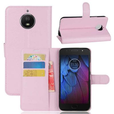 Litchi Pattern Side Flip PU Leather + Soft TPU Card Holder with Stand and Magnetic Buckle Case for Motorola Moto G5S Plus - Pink