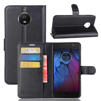 Litchi Pattern Side Flip PU Leather + Soft TPU Card Holder with Stand and Magnetic Buckle Case for Motorola Moto G5S Plus - Black