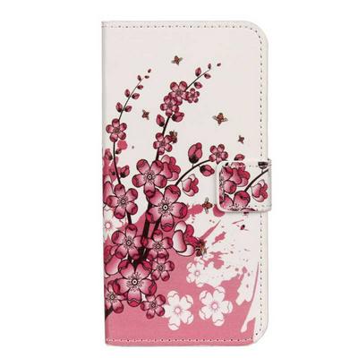 Color Painted Side Flip PU Leather + Soft TPU Card Slots with Magnetic Buckle and Stand Wallet Protective Case for LG G7 ThinQ - Peach Blossom