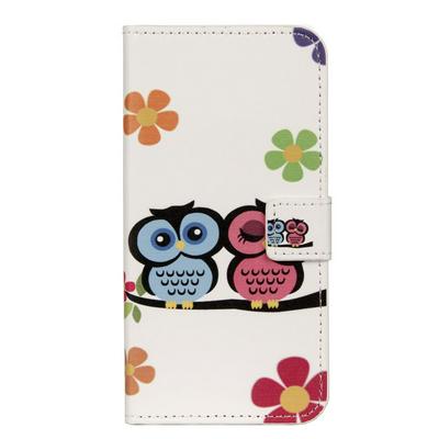 Color Painted Side Flip PU Leather + Soft TPU Card Slots with Magnetic Buckle and Stand Wallet Protective Case for Motorola Moto E5 Play / E Play (5th Gen.) - Two Owls