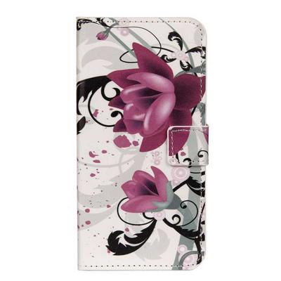 Color Painted Side Flip PU Leather + Soft TPU Card Slots with Magnetic Buckle and Stand Wallet Protective Case for LG G7 ThinQ - Lotus