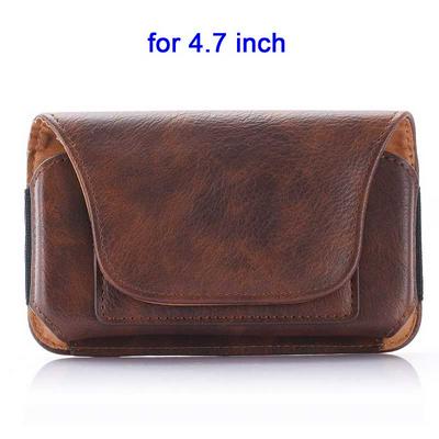Card Holder Waist Hanged Pouch PU Leather Case for Universal 4.7 Inch Mobile Phones - Brown