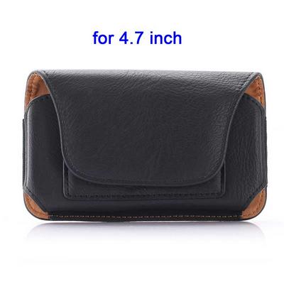 Card Holder Waist Hanged Pouch PU Leather Case for Universal 4.7 Inch Mobile Phones - Black