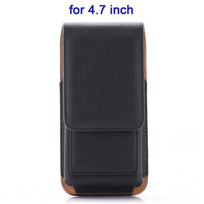 Card Holder Vertical Flip Waist Hanged Pouch PU Leather Case for Universal 4.7 Inch Mobile Phones - Black