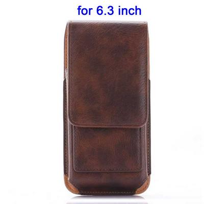 Card Holder Vertical Flip Waist Hanged Pouch PU Leather Case for Universal 6.3 Inch Mobile Phones - Brown