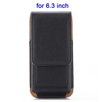 Card Holder Vertical Flip Waist Hanged Pouch PU Leather Case for Universal 6.3 Inch Mobile Phones - Black