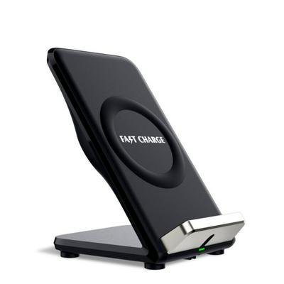F18 Two Coils Vertical Fast Charging Qi Standard Wireless Charger Stand with Rear Fan for Samsung Note 8 / S8 / iPhone 8 / X / Other Qi-Enable Devices - Black 