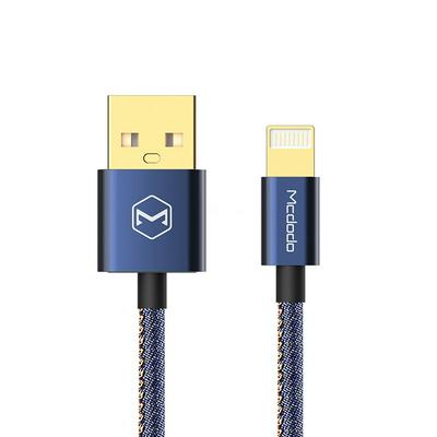 Mcdodo CA-1730 1.2m 2.4A Reversible 8 Pin to USB Denim Cover TPE Jacket Data Sync Charging Cable with Aero Aluminum Head for iPhone iPad - Denim Blue