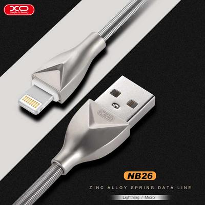 XO NB26 Zinc Alloy 1M Metal Spring Wire Android Micro 5 Pin Charging Cable Data Transfer Line 2.4A Quick Charge 