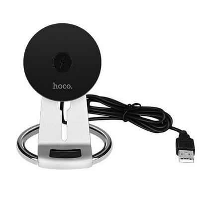 HOCO CW5A 5W Horizontal Vertical Adjustable Unhindered Desktop Wireless Charger Stand for Smartphone with Wireless Charging Function - Black Silver 