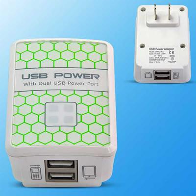 Henca Portable Dual USB US Plug Travel Wall Charger Power Adapter with LED Indicator Light for iPhone/ Samsung/ iPad