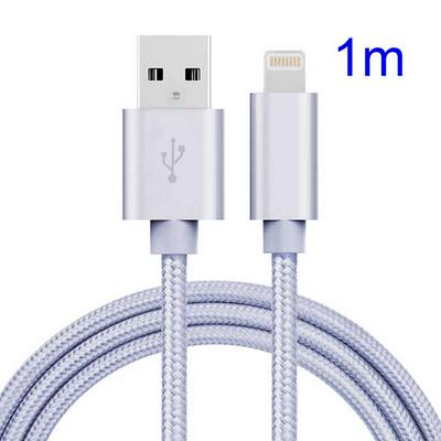 Enkay Hat-Prince 2A Woven USB 8 Pin Data Line Sync Charging Cable for iPhone 5 5s 6 6s 7 Plus - Sliver