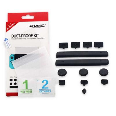 DOBE TNS-862 Rubber Plug + Tempered Glass Screen Protector Dust-Proof Kit for Nintendo Switch Console