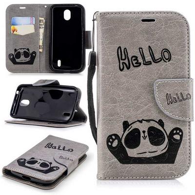 Hello Bear Pattern Wallet Style Card Slots Stand Magnetic Flip PU Leather + TPU Back Cover Case for Nokia 1 - Grey