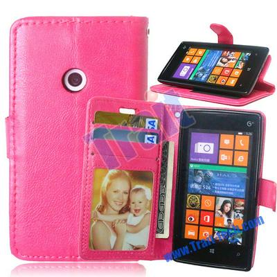 Wallet Style Soft TPU+ PU Leather Antiscratch Full Body With Stand Case for Nokia Lumia 520 (525) - Rose