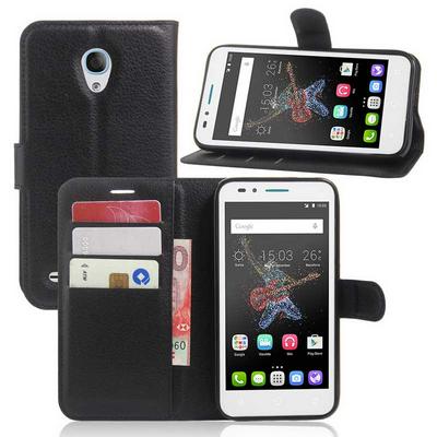 Lichee Texture Wallet Style Magnetic Flip Stand Card Slot TPU + PU Leather Case for Alcatel GO Play/ OT7048X - Black