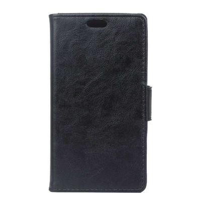 Gold Edge Crazy Horse Pattern Side Flip Shockproof PU Leather + Soft TPU Card Slots with Stand and Magnetic Buckle Wallet Case for Wiko Lenny 5 - Black