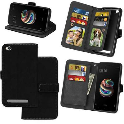 Solid Color PU Leather + Soft TPU with Wallet Card Holder Picture Frame and Magnetic Buckle Case for Xiaomi Redmi 5A - Black
