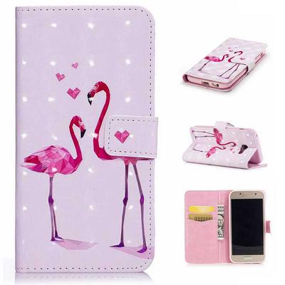 3D Smooth Surface Colored Painting PU Leather + Soft TPU Card Holder with Stand Support Wallet and Magnetic Buckle Case for Samsung Galaxy A5 (2017) - Flamingo