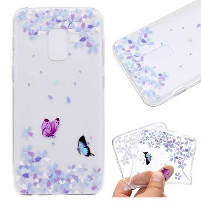 Painted Anti-Scratch Transparent Soft TPU Back Cover Protective Case for Samsung Galaxy J6 EU Version - Flowers and Butterflies
