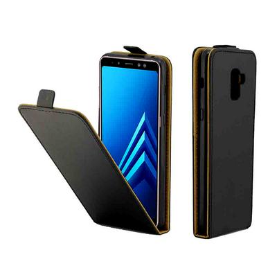 Up and Down Vertical Flip Anti-Scratch PU Leather + Soft TPU with Card Slot and Magnetic Buckle Protective Case for Samsung Galaxy A8+ (2018) / A730 - Black