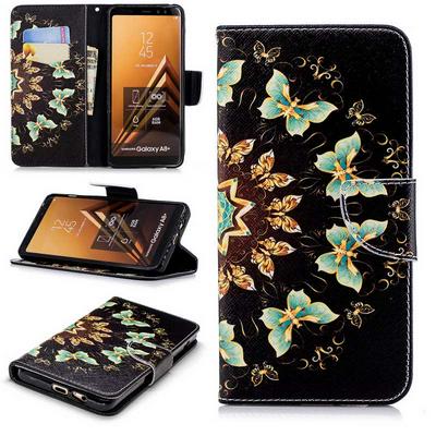 The 7th Colored Painting with Wallet Card Slots Stand Magnetic Flip PU Leather + TPU Back Cover Case for Samsung Galaxy A8+ (2018) / A730 - Mandala