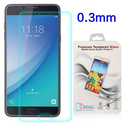 Anti Scratch 0.3mm Arc Face Full Screen Transparent Tempered Glass Screen Protector Film for Samsung Galaxy C7 Pro