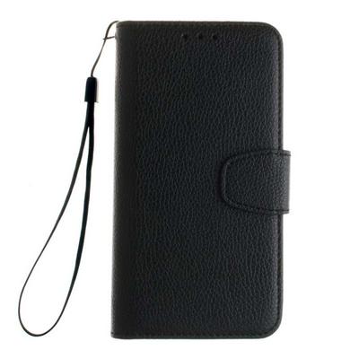 Litchi Pattern Wallet Style PU Leather + Soft TPU Card Holder with Strap and Magnetic Buckle Case for Samsung Galaxy S6 / G9200 - Black