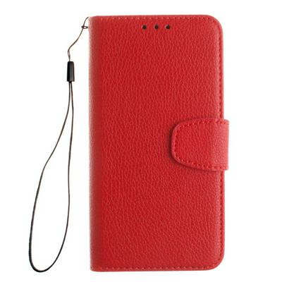 Litchi Pattern Wallet Style PU Leather + Soft TPU Card Holder with Strap and Magnetic Buckle Case for Samsung Galaxy S6 / G9200 - Red