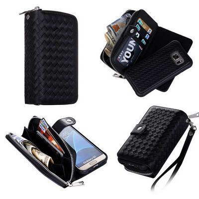 Multi-function Detachable 2 in 1 Woven Pattern Card Slot Zipper Wallet Case for Samsung Galaxy S7/ G9300 - Black