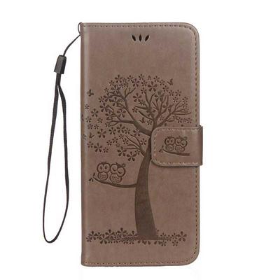 Owl Tree Pattern Wrist Strap PU Leather + Soft TPU with Wallet Stand and Card Slots Protector Case for Samsung Galaxy S7/ G9300 - Grey