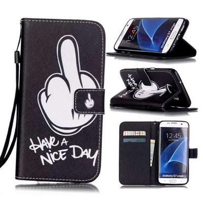 Colorful Painting Wallet Style Magnetic Flip Stand TPU+ PU Leather Case for Samsung Galaxy S7 Edge/ G935 - Finger