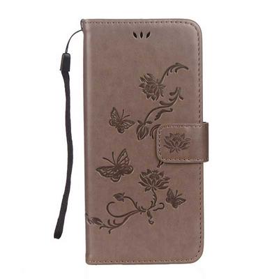 Lotus and Butterfly Pattern Wrist Strap PU Leather + Soft TPU with Wallet Stand and Card Slots Protector Case for Samsung Galaxy S8 / G9500 - Grey