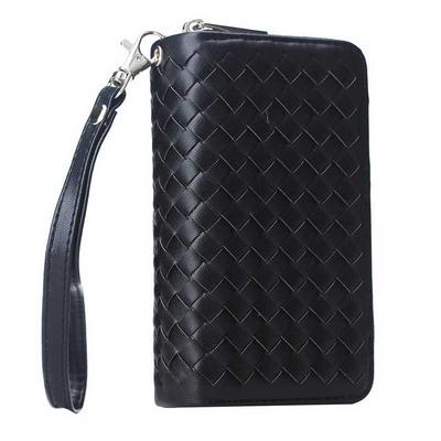 Multi-function Detachable 2 in 1 Woven Pattern Card Slot Zipper Wallet Case for Samsung Galaxy S5 I9600 G900 - Black