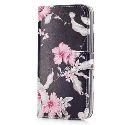 Wallet Style PU Leather + Soft TPU Card Holder with Stand and Magnetic Buckle Case for Samsung Galaxy J5 - Pink Flowers