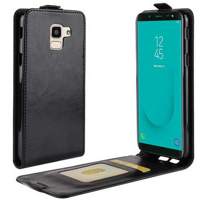 Vertical Flip R64 Pattern PU Leather + Soft TPU with Magnetic Buckle Picture Frame and Card Holder Case for Samsung Galaxy J6 - Black