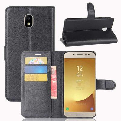 Eurasian Version PU Leather + Soft TPU Card Holder with Adjustable Stand Support Wallet and Magnetic Buckle Case for Europe Samsung Galaxy J7 (2017) - Black