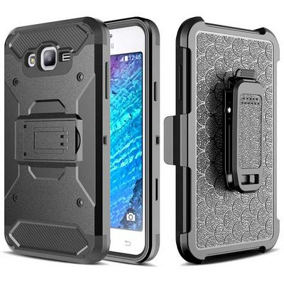 Detachable 4 in 1 with Stand Hybrid Hard PC+ TPU Back Cover Case for Samsung Galaxy J7  J700 - Black