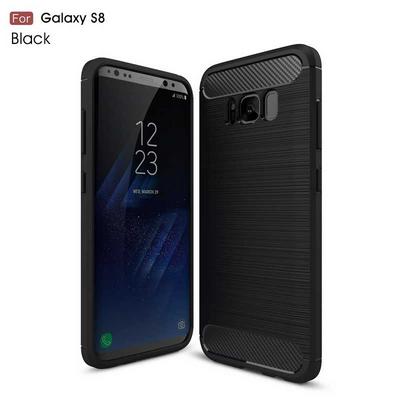 Carbon Fiber Pattern Brushed Shock Full Protection Drop Resistance Soft TPU Back Cover Case for Samsung Galaxy S8 - Black