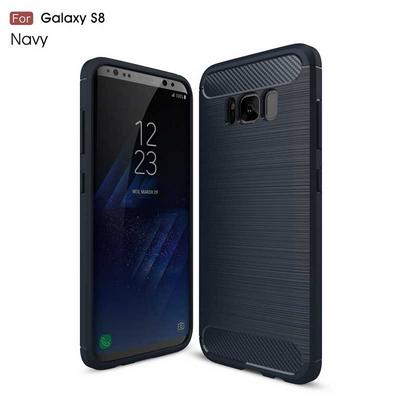 Carbon Fiber Pattern Brushed Shock Full Protection Drop Resistance Soft TPU Back Cover Case for Samsung Galaxy S8 - Navy Blue