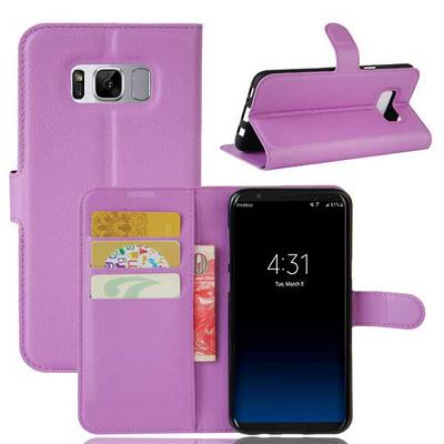 Lichee Pattern Side Flip Wallet Style PU Leather + Soft TPU Card Holder with Stand and Magnetic Buckle Case for Samsung Galaxy S8 / G9500 - Purple