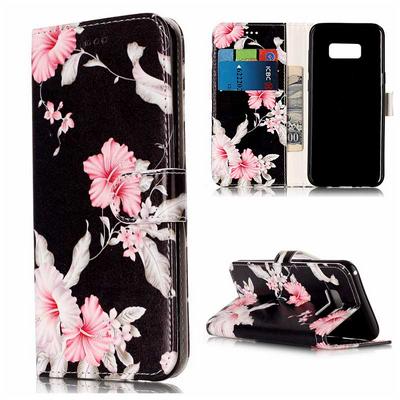Colored Painting TPU + PU Leather Case with Wallet Style Magnetic Flip Card Holder Slot for Samsung Galaxy S8 / G9500 - Flower