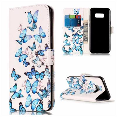 Colored Painting TPU + PU Leather Case with Wallet Style Magnetic Flip Card Holder Slot for Samsung Galaxy S8 / G9500 - Butterfly