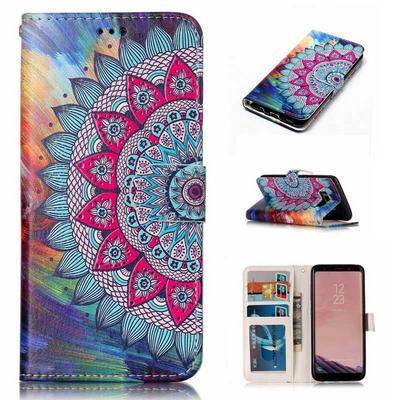 Wallet Style PU Leather + Soft TPU Card Holder with Stand and Magnetic Buckle Case for Samsung Galaxy S8 / G9500 - Flower Pattern