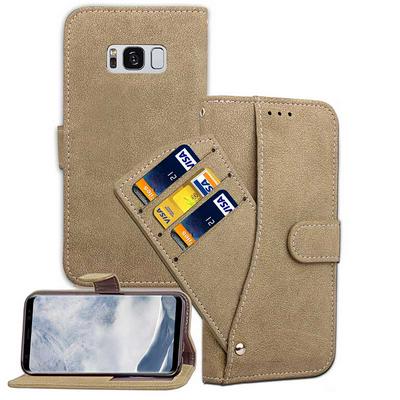 Wallet Style Frosted PU Leather + Soft TPU Rotatable Three Card Slots with Stand and Photo Frame Case for Samsung Galaxy S8 / G9500 - Khaki