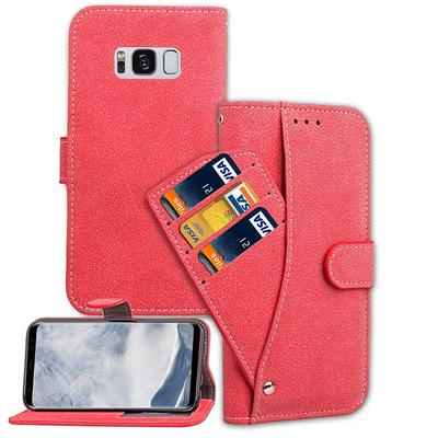 Wallet Style Frosted PU Leather + Soft TPU Rotatable Three Card Slots with Stand and Photo Frame Case for Samsung Galaxy S8 / G9500 - Red