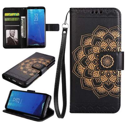 Embossed Pattern Chinese National Style Side Flip PU Leather + Soft TPU Card Slots with Hand Rope and Picture Frame Wallet Protective Case for Samsung Galaxy S8 / G9500 - Black
