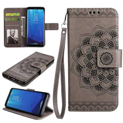 Embossed Pattern Chinese National Style Side Flip PU Leather + Soft TPU Card Slots with Hand Rope and Picture Frame Wallet Protective Case for Samsung Galaxy S8 / G9500 - Grey