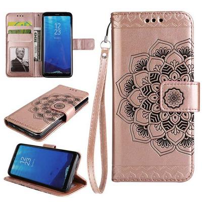 Embossed Pattern Chinese National Style Side Flip PU Leather + Soft TPU Card Slots with Hand Rope and Picture Frame Wallet Protective Case for Samsung Galaxy S8 / G9500 - Rose Gold