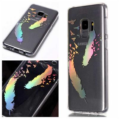 Colorful Laser Ultra Slim Anti-Slip Transparent Soft TPU Back Cover Protective Case for Samsung Galaxy S9 - Feathers